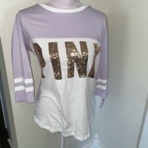 Sequin Lettered Lavender and White Top pink Victoria secret